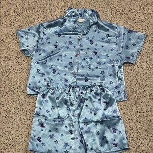 Limited Too Blue Satin Pajama Set with Heart and Star Design
